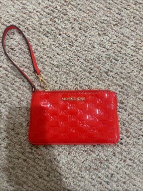 Michael Kors Red Patent MK-Embossed Wristlet Clutch
